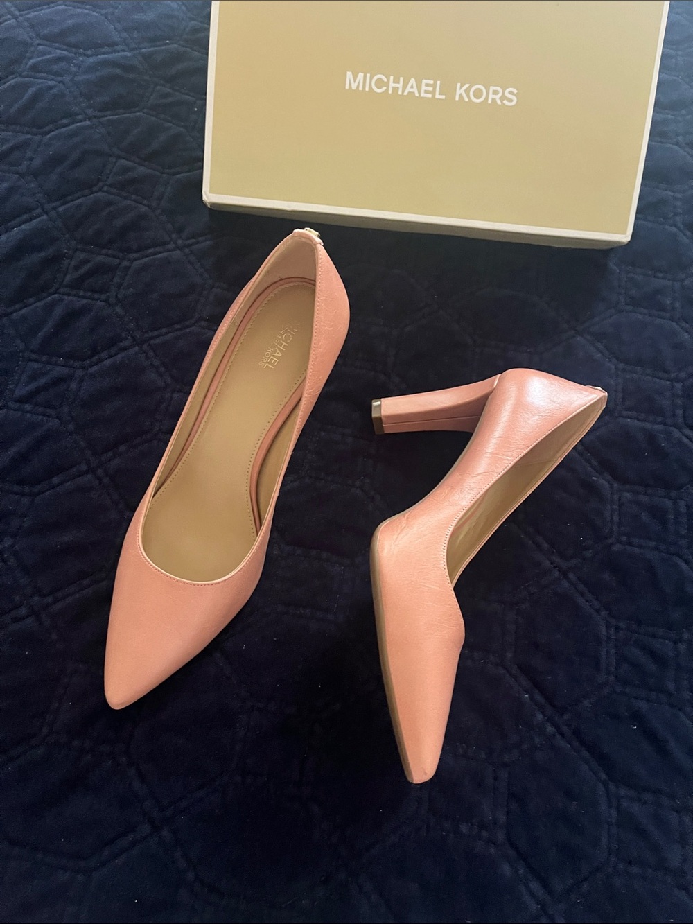 Michael Kors Rose Pink Pointed-Toe Block Heel Pumps